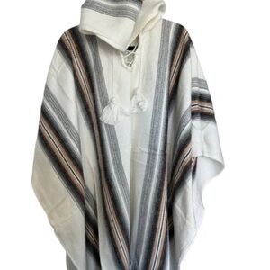 Peruvian alpaca wool Striped Hooded Poncho